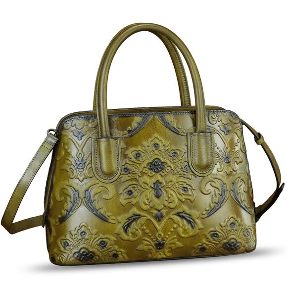 Іvtg Handbags - 9937 Leather Handbag Top Handle Satchel Handmade Retro Embossed Leather